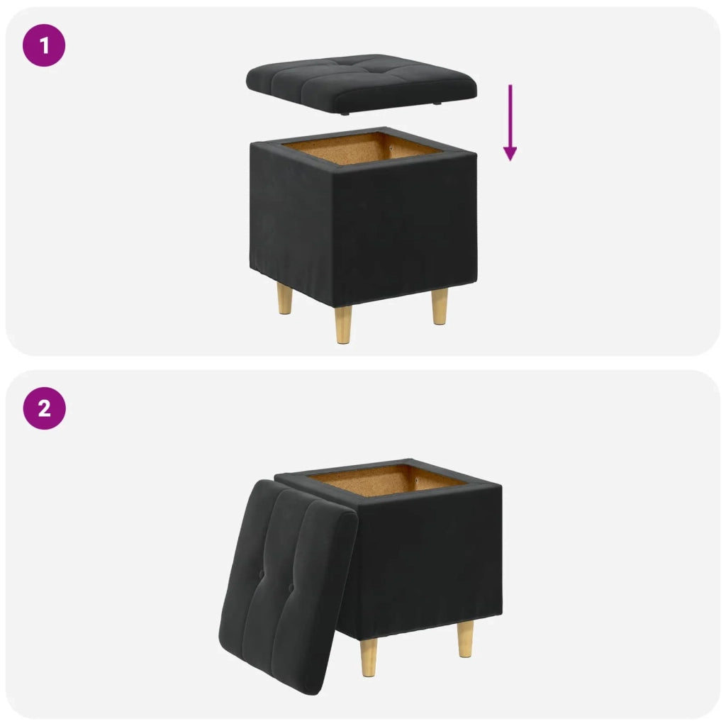 Pouf contenitore con cuscino Nero 40 x 40 x 45 cm Velluto 876814
