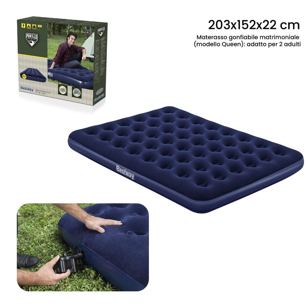 Trade Shop - Materasso Gonfiabile Matrimoniale Da Campeggio Da 203 X 152 X 22cm Per 2 Persone 67003 -
