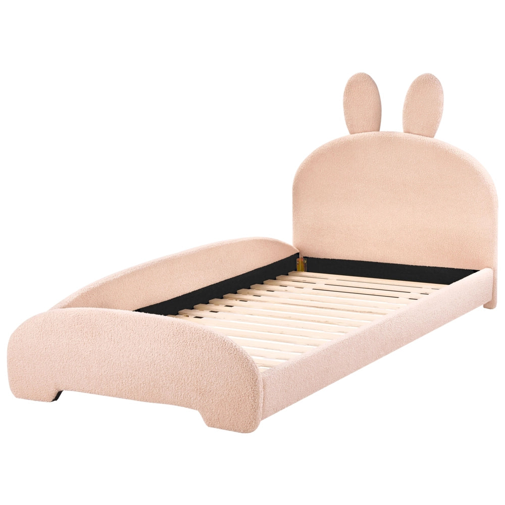 Letto Beige Beige Boucle Imbottito Telaio Poggiatesta 3ft EU Singolo Dimensione Camera da letto Bambini Camera Moderna Tradizionale