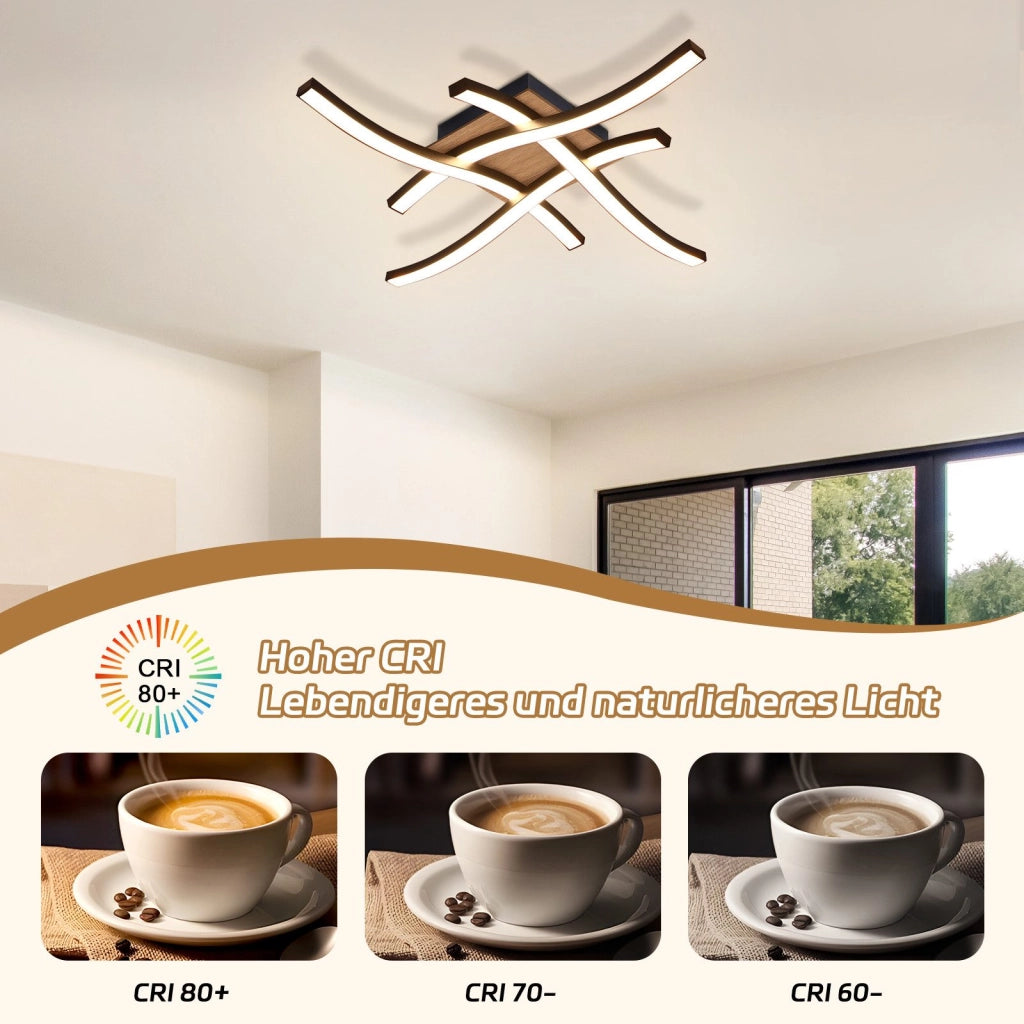 ZMH Lampada da Soffitto LED 24W Legno 3000K Luce Calda Design Moderno Nero Metallo per Corridoio Ufficio Soggiorno