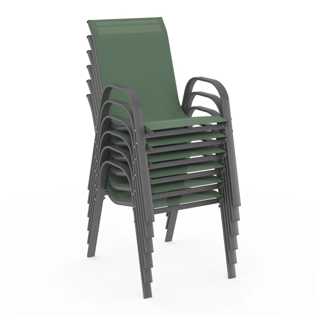 IDMarket - Set di 6 sedie da giardino impilabili LYMA in metallo e textilene, verde oliva