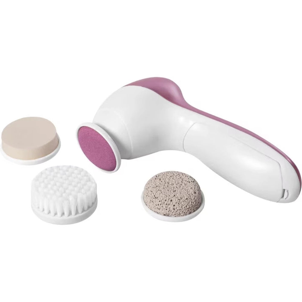 Trade Shop - Set Pulizia 4in1 Per Corpo Viso 5pz Elettrico 4 Testine 2 Velocità Regolabili A Batterie -