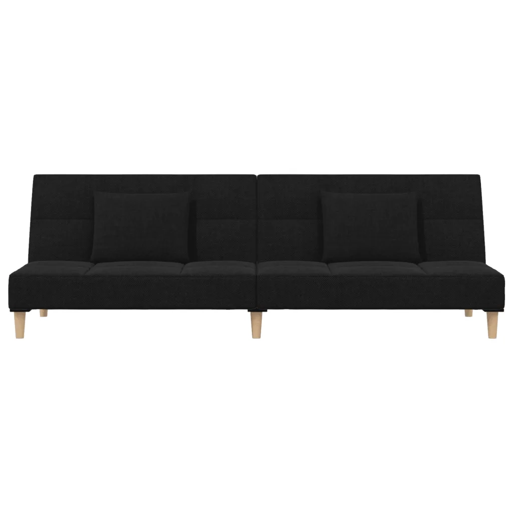 Divano Letto a 2 Posti con 2 Cuscini Nero in Tessuto 375794