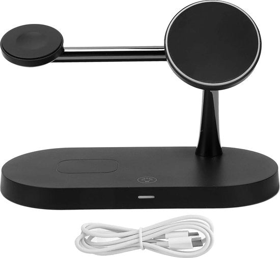 Caricatore Multifunzione 5 in 1 Senza Fili per Telefono - Caricabatteria Velocissimo con 3 Livelli di Illuminazione Regolabili - Compatibile con iPhone 12 e Orecchini e Orologio Apple - Nero