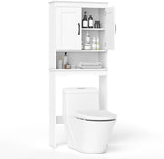 Mobiletto da Bagno sopra il WC, Mobile da Bagno Autoportante Alto 168 cm con 2 Ante e Ripiano Regolabile, Armadietto Salvaspazio sopra la Toilette per Lavanderia, 63 x 24 x 168 cm