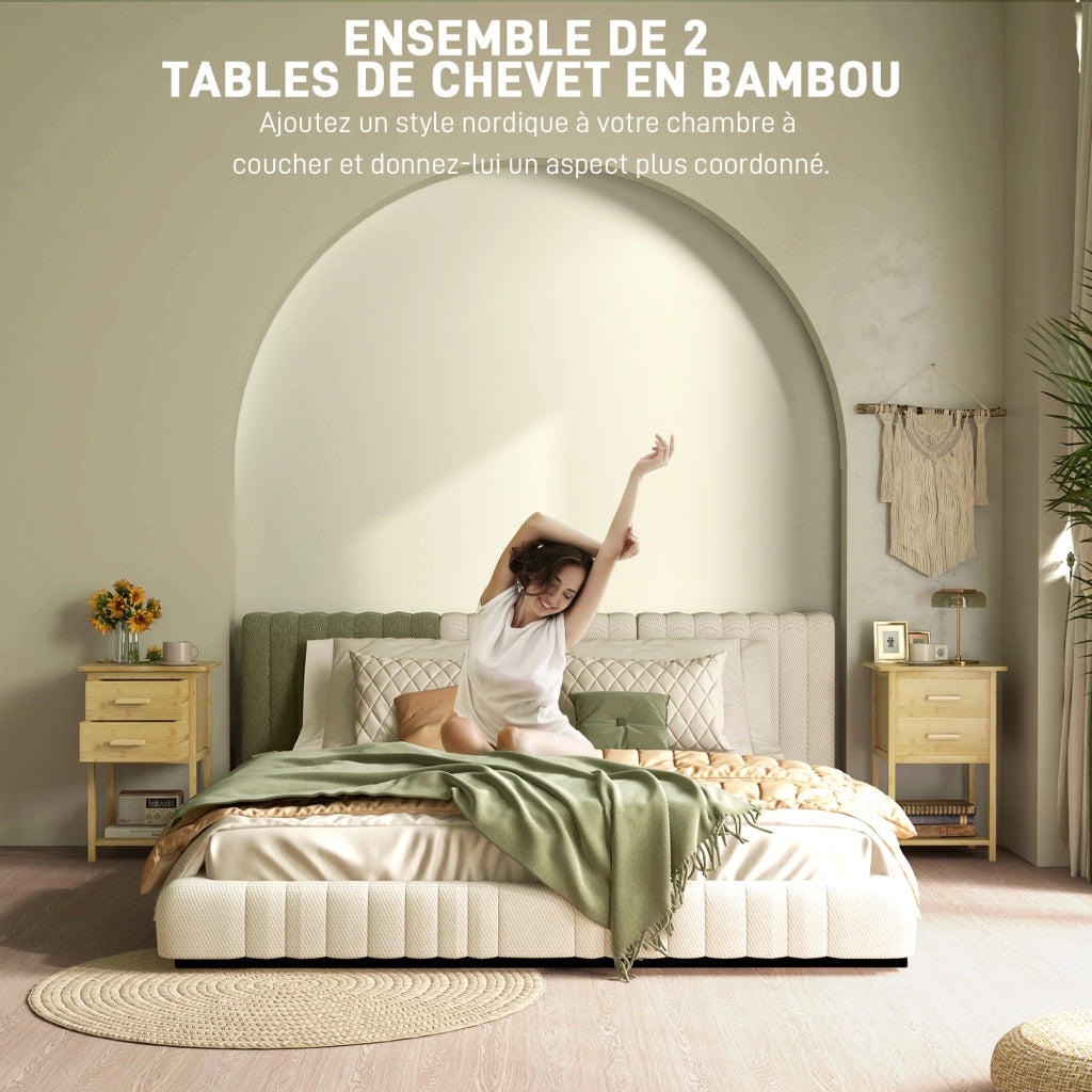 Comodino in bamb¨´ con 2 cassetti e ripiano ¨C zephmum ¨C 40x34x60 cm naturale
