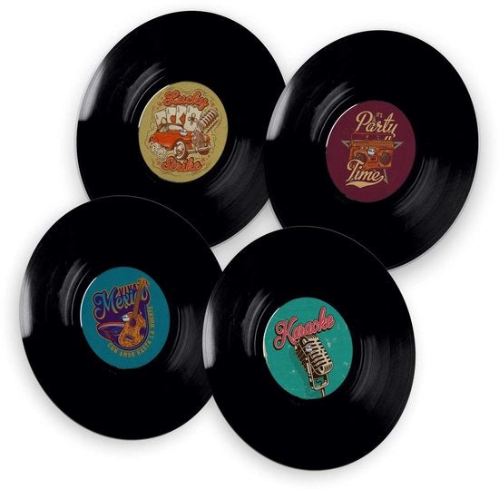 Sosteggi per bicchieri in cartone da 40x per piatti con progetto di retro decorazione per tavolo - Sostegni per bicchieri in vinile con piatti in cartone.