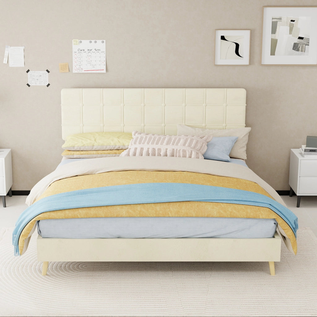 Letto matrimoniale rivestito in velluto beige dimensioni 160x200 cm