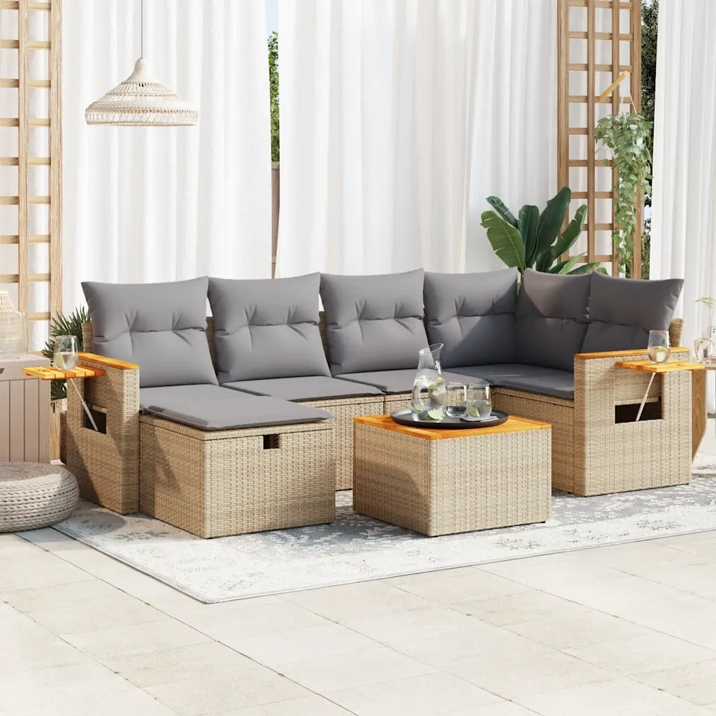 Set Divani da Giardino 7 pz con Cuscini Beige in Polyrattan 3325979