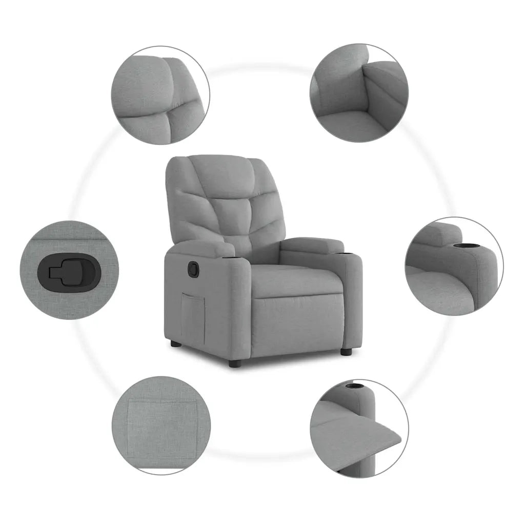 Divano Sedia-Poltrona Reclinabile in Tessuto Grigio Chiaro 764865