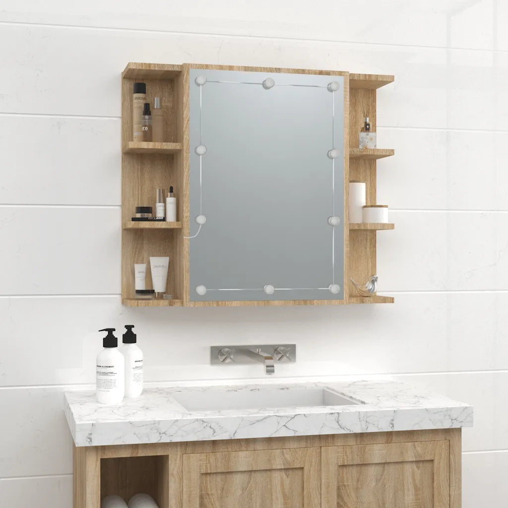 Mobile a Specchio con LED Rovere Sonoma 70x16,5x60 cm 808876