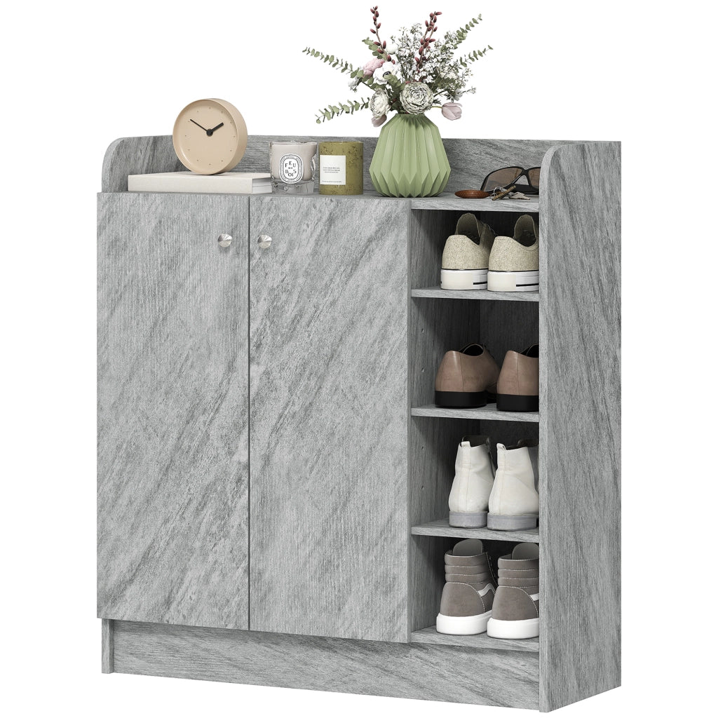 Scarpiera Moderna in Legno con 4 Ripiani Aperti e Armadietto ¨C Zephmum ¨C 83x30x90 cm, Grigio Cemento