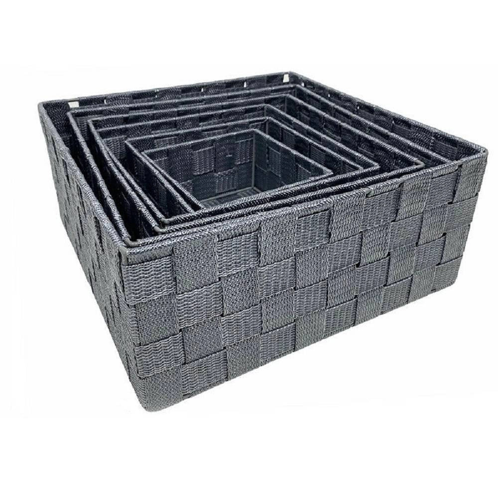 Trade Shop - 6pz Scatola In Tessuto Contenitori Organizer Bagno Armadio Cassetti Grigio 79151 -