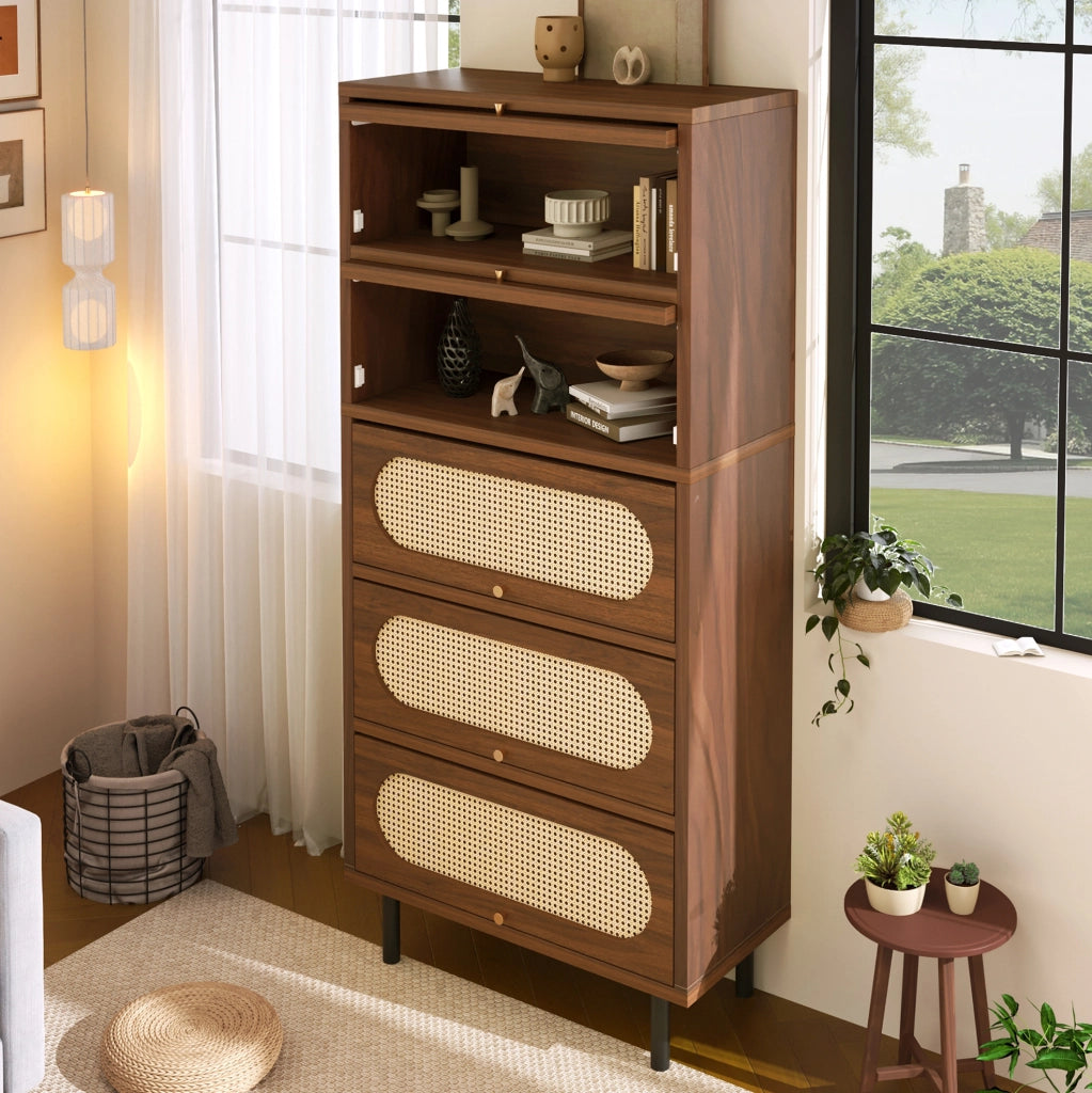 Credenza 80x40x163 cm con 5 ante a ribalta in legno noce