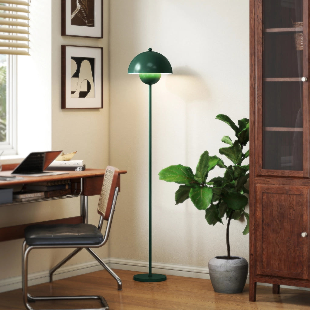 Lampada da Terra con Paralume Semicircolare Ø30x155 cm Interruttore a Pedale in Acciaio Verde