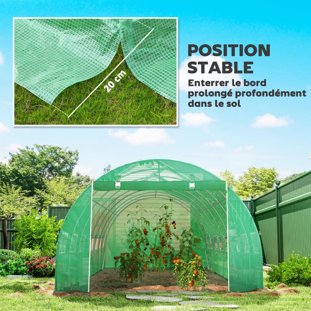 Serra da giardino tunnel ¨C zephmum ¨C 8x3x2 m, 16 finestre, bache PE verde, acciaio galvanizzato
