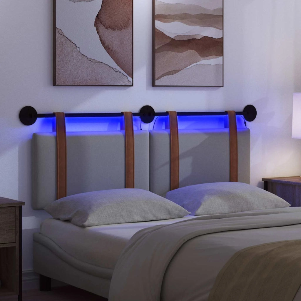 Testiera sospesa Con luce LED Grigio Chiaro PU Antico