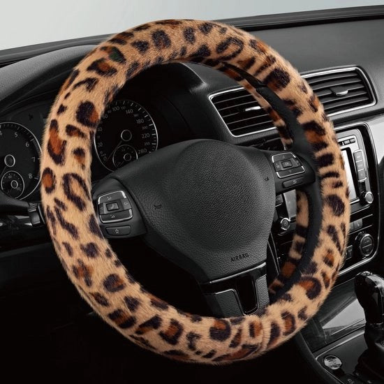 Supporto guidamano di piuma con stampo leopardo - Soffice e caldo per l'inverno - Realizzato con piuma microfibra - Adatto per supporti guidamano da 37 a 38 cm - Marrone