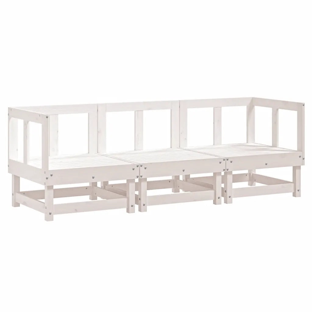 Salotto da Giardino-Set Salotto da Giardino 3 pz Bianco in Legno Massello di Pino 163841