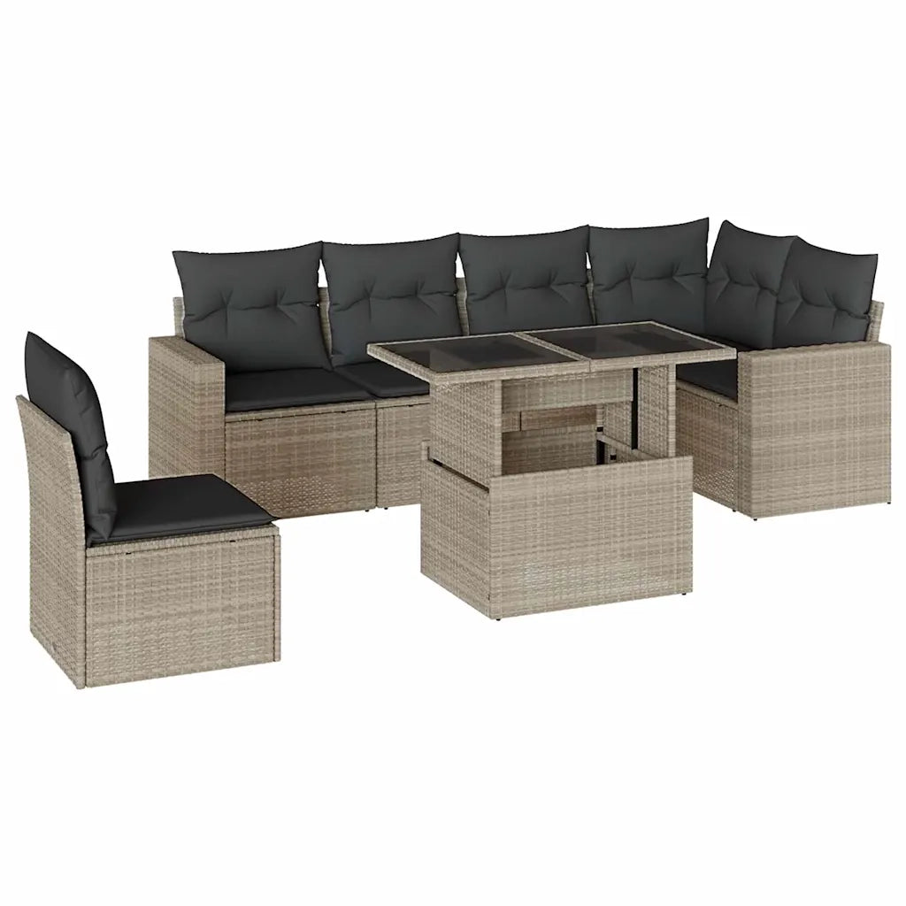Set Divani da Giardino 7pz con Cuscini Grigio Chiaro Polyrattan