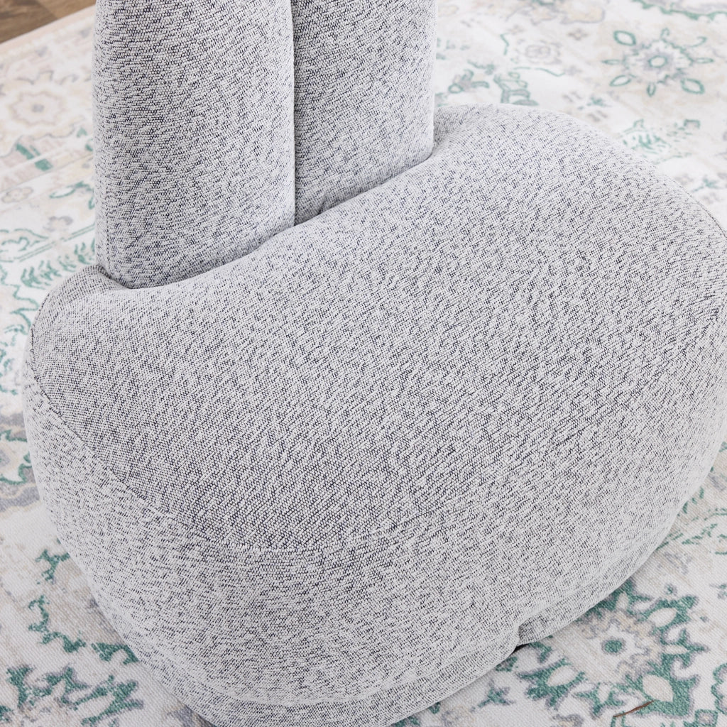 Poltrona pouf a forma di coniglio - con orecchie ricamate - in tessuto grigio anticato e bianco