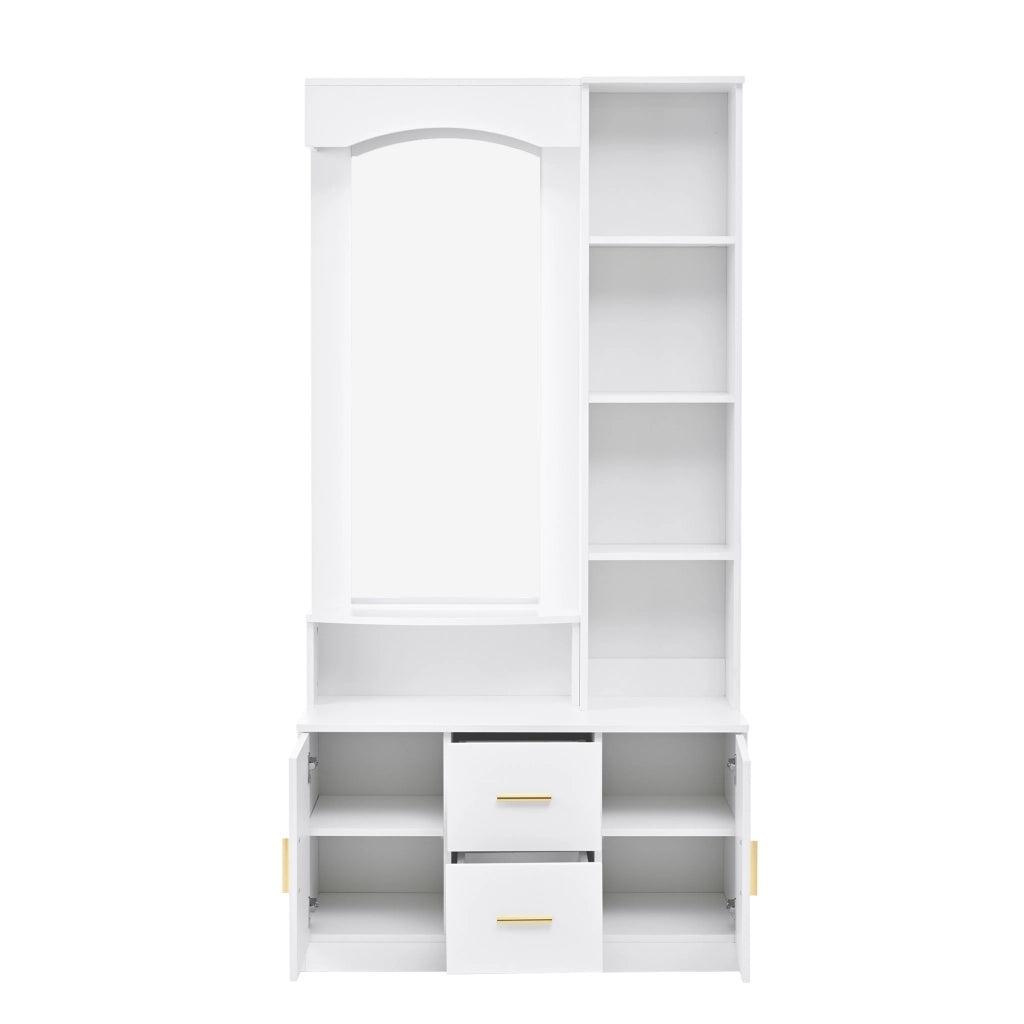 Mobile Ingresso con Scarpiera e Specchio ¨C MINIMAL ¨C Bianco, 2 Cassetti, 2 Ante, 90x40x180 cm