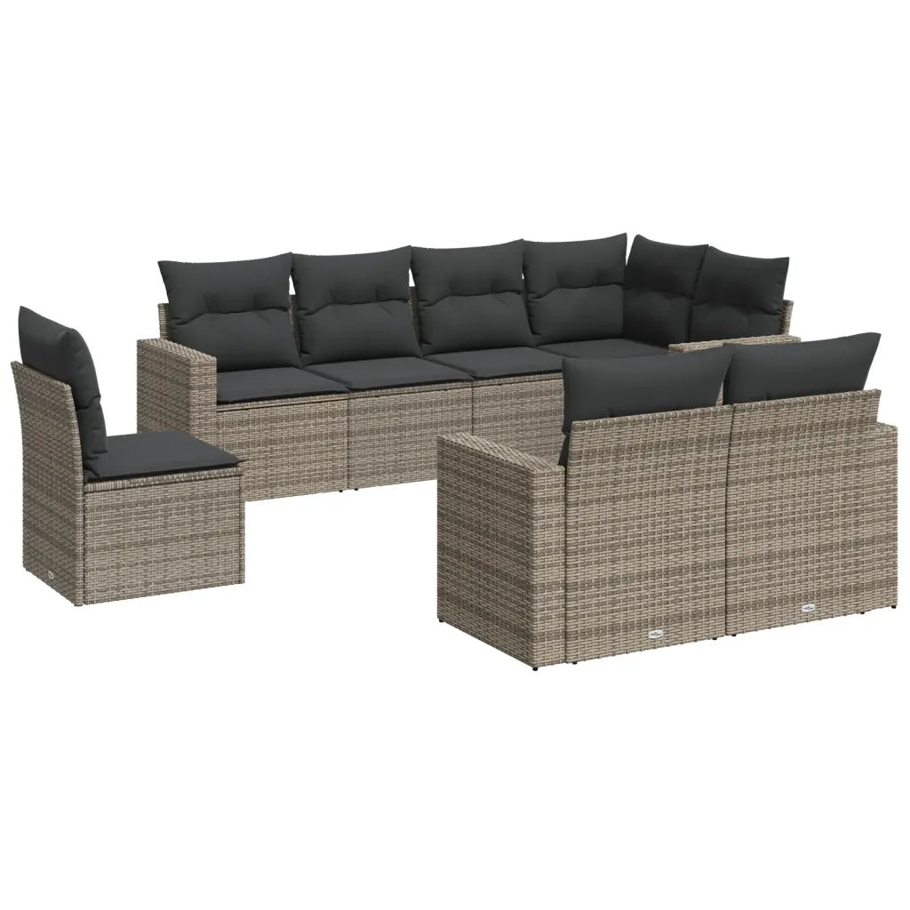 vidaXL Set Divano da Giardino 8 pz con Cuscini Grigio in Polyrattan