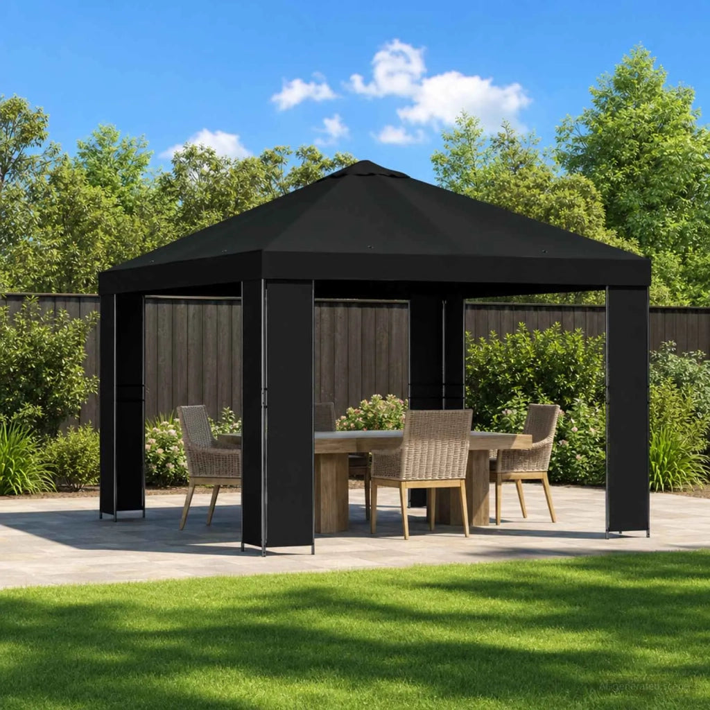 Gazebo | Pergolato 3 x 3 m Nero Poliestere e Acciaio 190 gsm