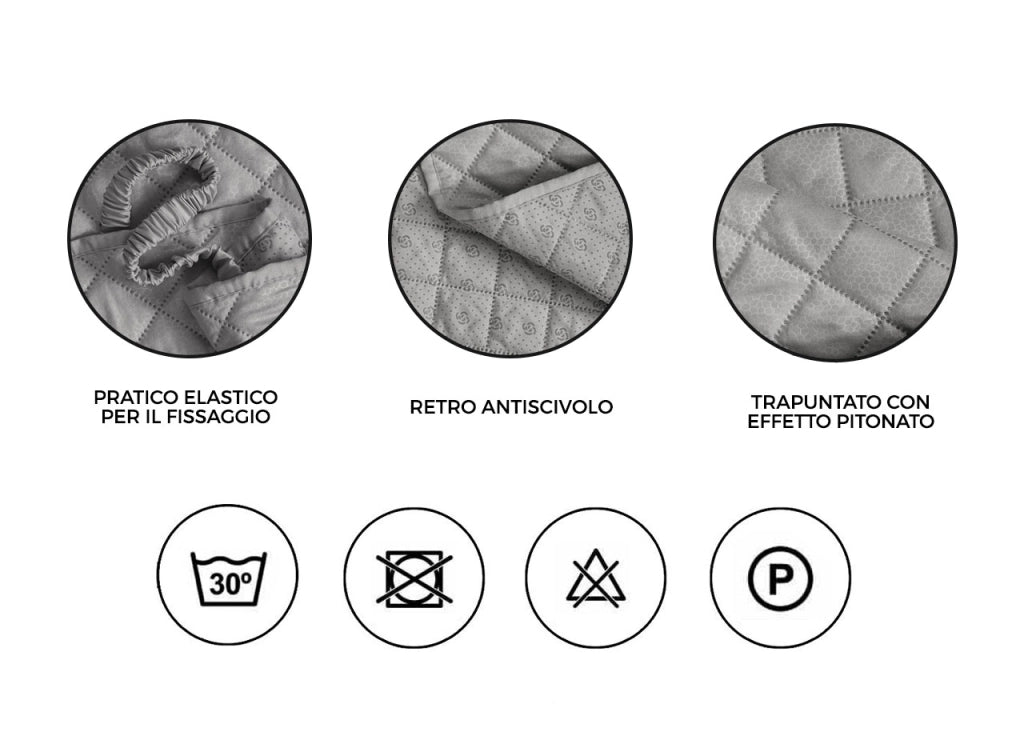 Copridivano Antimacchia Antiscivolo Trapuntato Impermeabile Pitonato Imperiale - 2 Posti - Panna