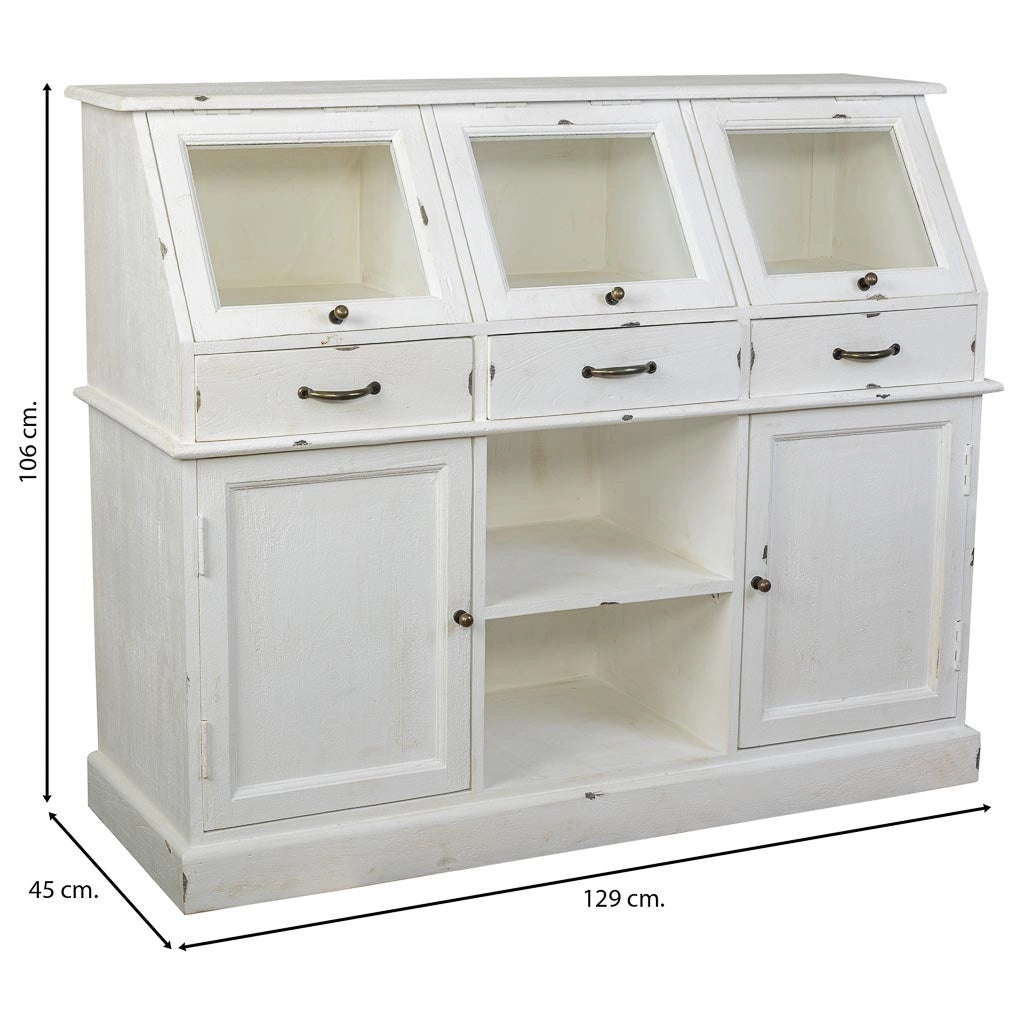 Credenza in legno invecchiato bianco 129x45x106h