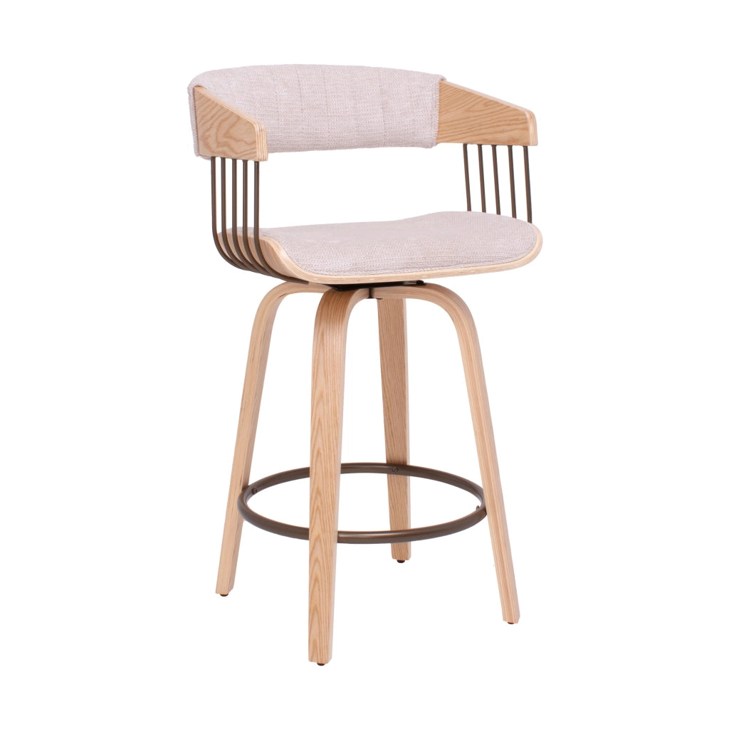 Colonia - Set 2 Sgabelli Imbottiti 49,5x92x37,5 cm Seduta Girevole in Legno Plywood e Tessuto Beige