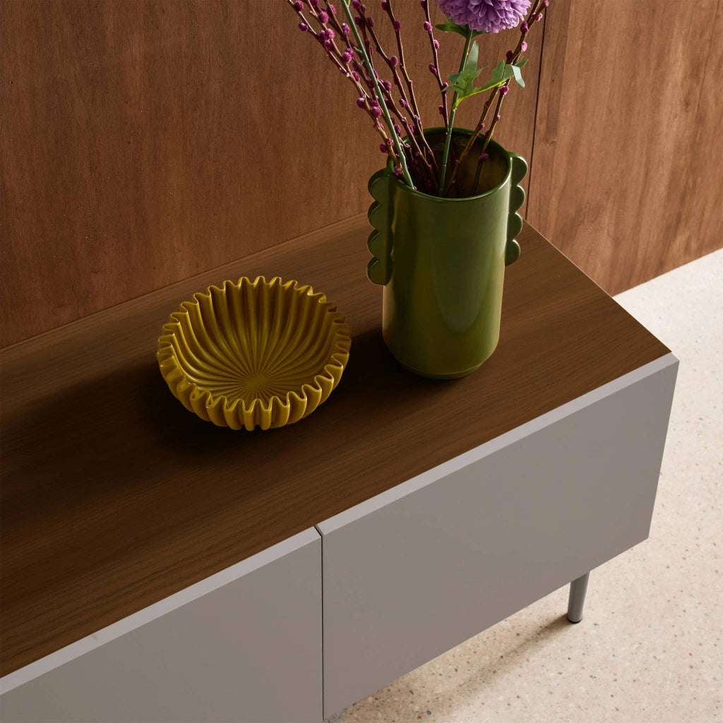 Mobile tv in metallo e decorazione in legno 4 ante, 180cm, grigio