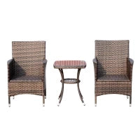 Set Mobili da Giardino Rattan Set Arredamento Giardino 3pz Tavolo con 2 Sedie con Cuscini Marrone