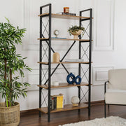 Libreria Suriel, Scaffale da ufficio, Mobile portalibri, Biblioteca, 90x34 h180 cm, Noce e Nero