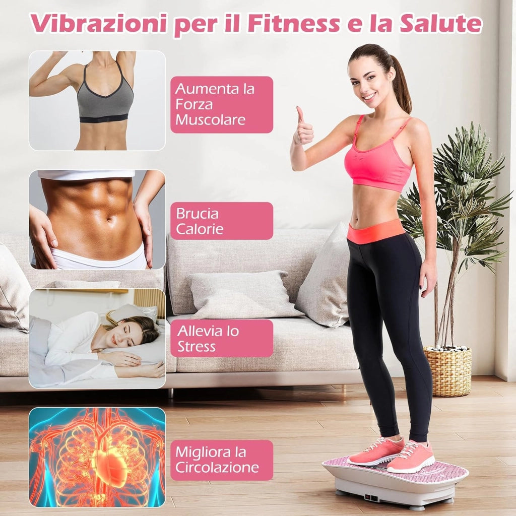 Pedana Vibrante Dimagrante, Piastra Vibrante con 10 Livelli di Vibrazione e Timer, Schermo, Telecomando, Superficie Antiscivolo e 4 Ventose, Allenamento Modellamento Muscolare