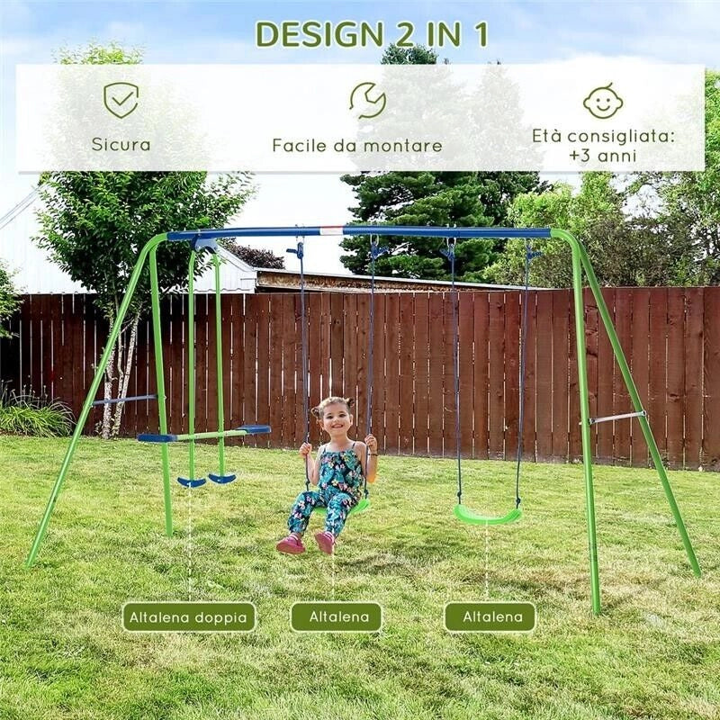 SET ALTALENE DA GIARDINO CON ALTALENA DOPPIA E 2 ALTALENE SINGOLE 280X140X178CM