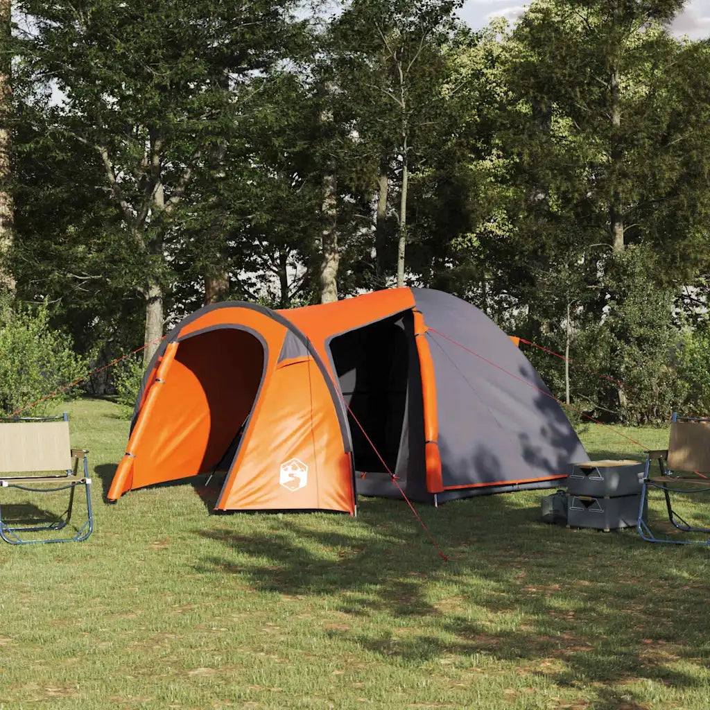 Tenda a Cupola-Tenda da campeggio Grigio e arancione 384 x 254 x 170 cm