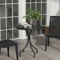 Tavolo da Giardino Rotondo con Piano a Doghe in Acciaio, Ø66x71.5cm, Nero