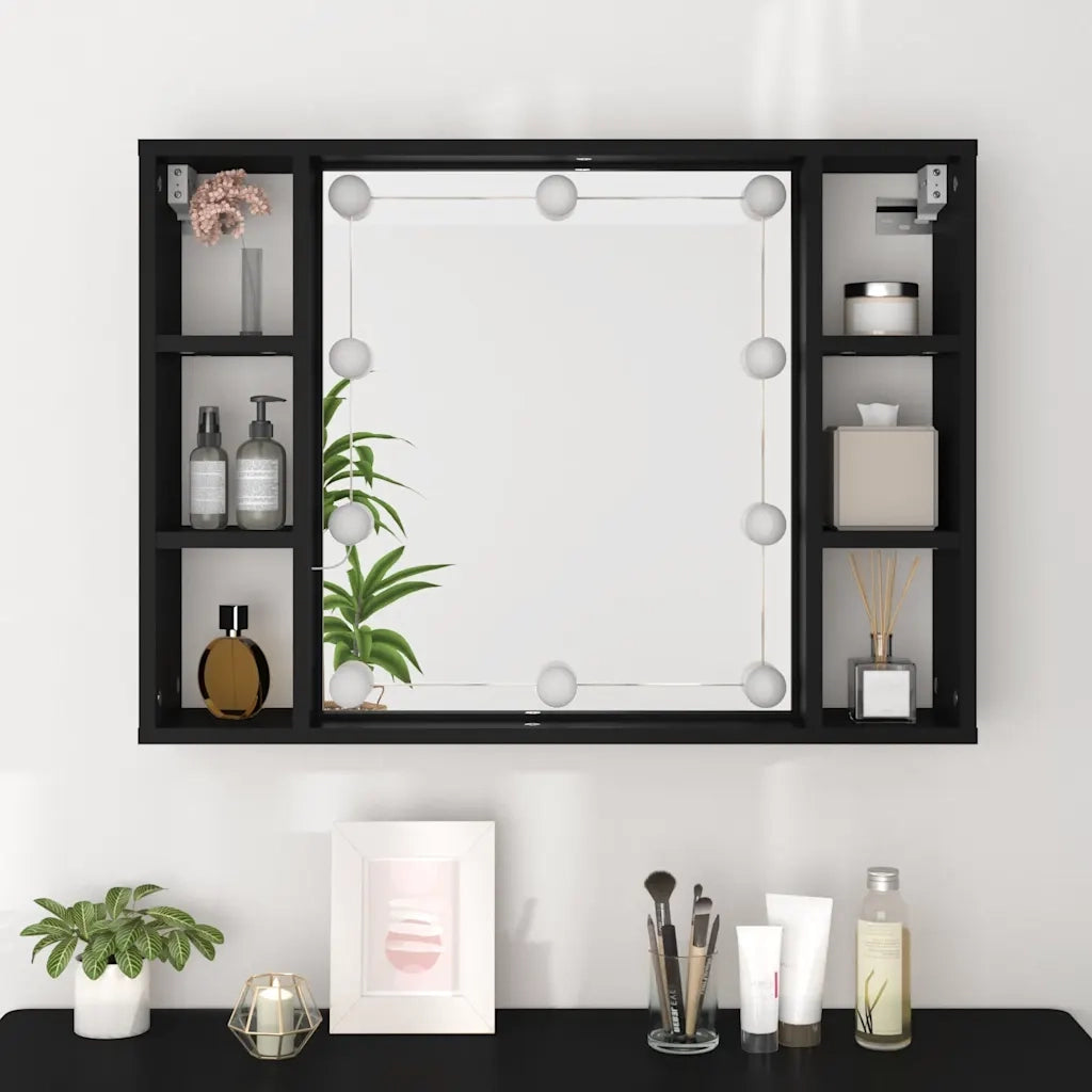 Mobile a Specchio con LED Nero 76x15x55 cm 808856