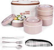 Set di contenitori per il pranzo per adulti e studenti - Set di contenitori per il pranzo isolanti con posate - 4 contenitori per bento in acciaio inossidabile senza fessure, stivabili con termo-tassello - Miele.