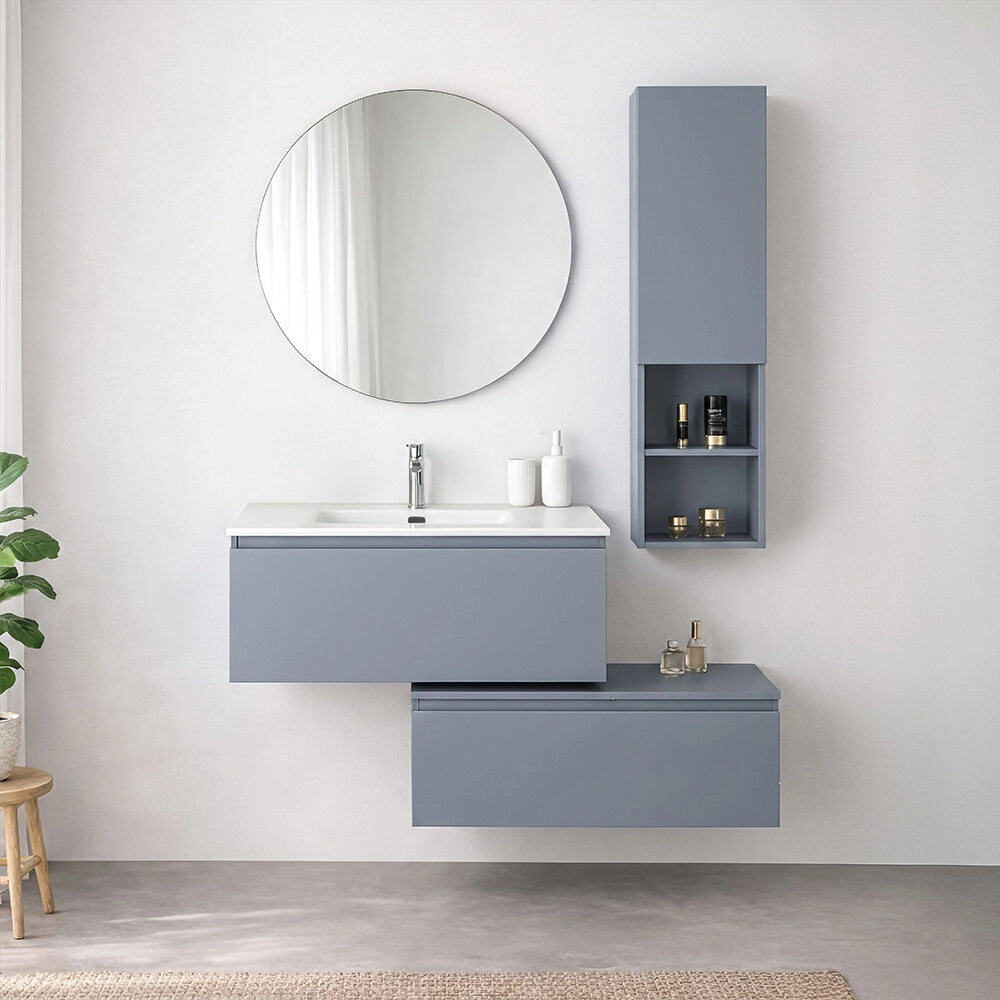 Mobile bagno sospeso 90 cm azzurro con lavabo integrato e cassetto Nuvola