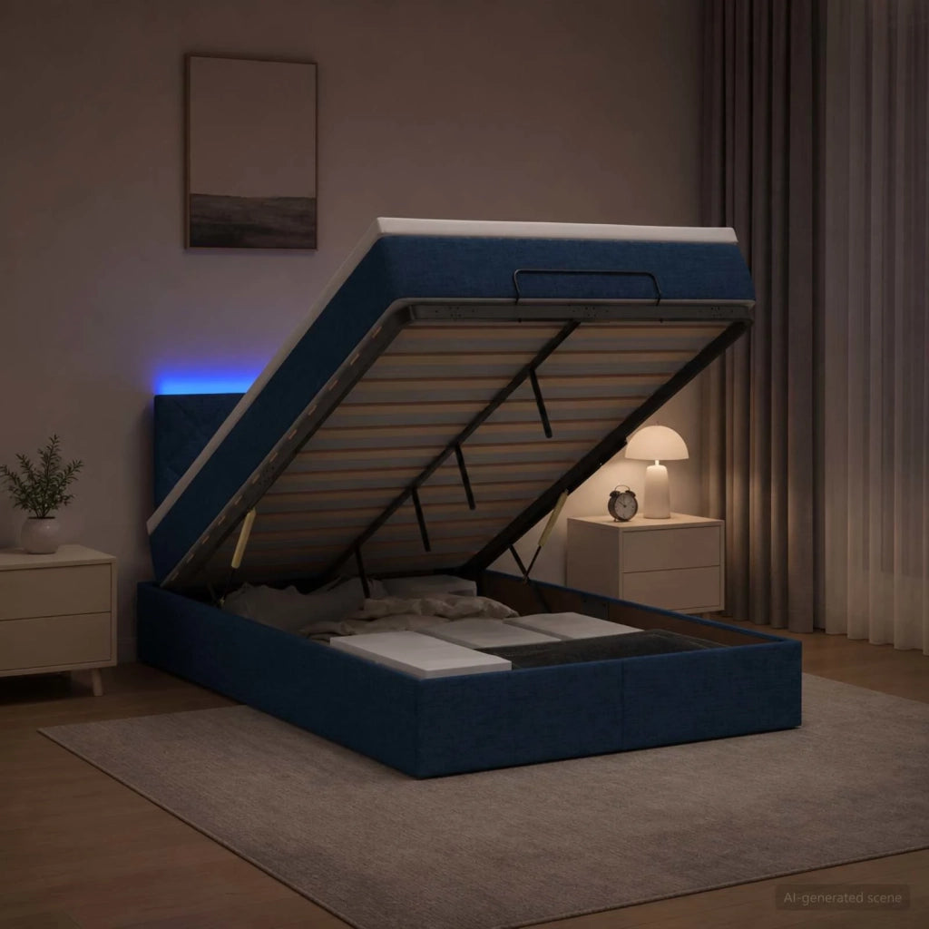 Letto Ottomano con Materasso e LED Blu 120 x 190 cm Tessuto 3456980