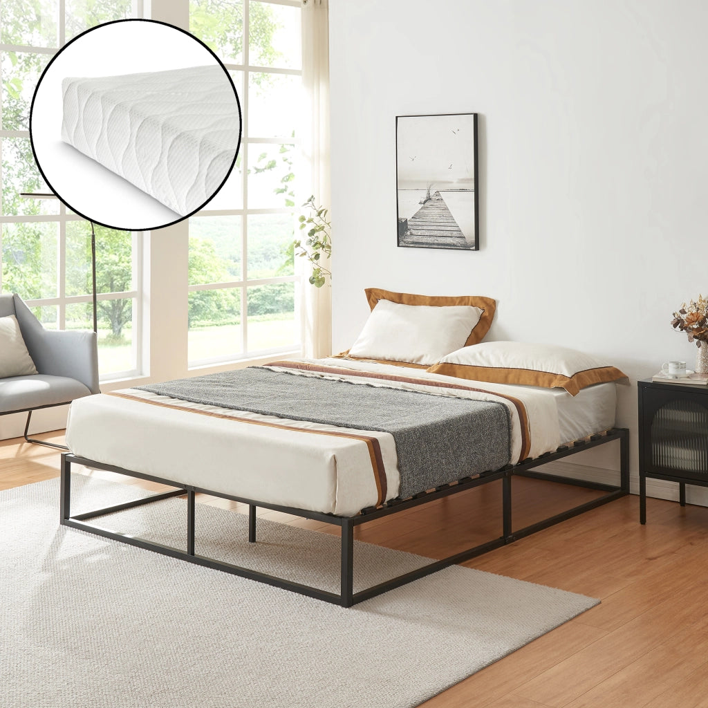 Letto Matrimoniale Kreta con Materasso 180 x 200 cm Acciaio Nero [en.casa]