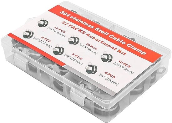 Assortimento di clip per tubi in acciaio inossidabile 304 - 52 pezzi - Duraturo e affidabile - Incluso in gomma