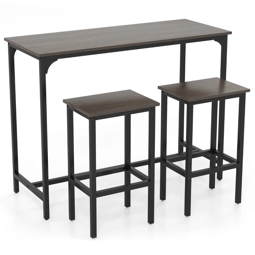 Set da pranzo 3 pezzi con tavolo industriale alto 120 cm, 2 sgabelli da bar e sedie per spazi piccoli Grigio-Tavoli e sedie da pranzo