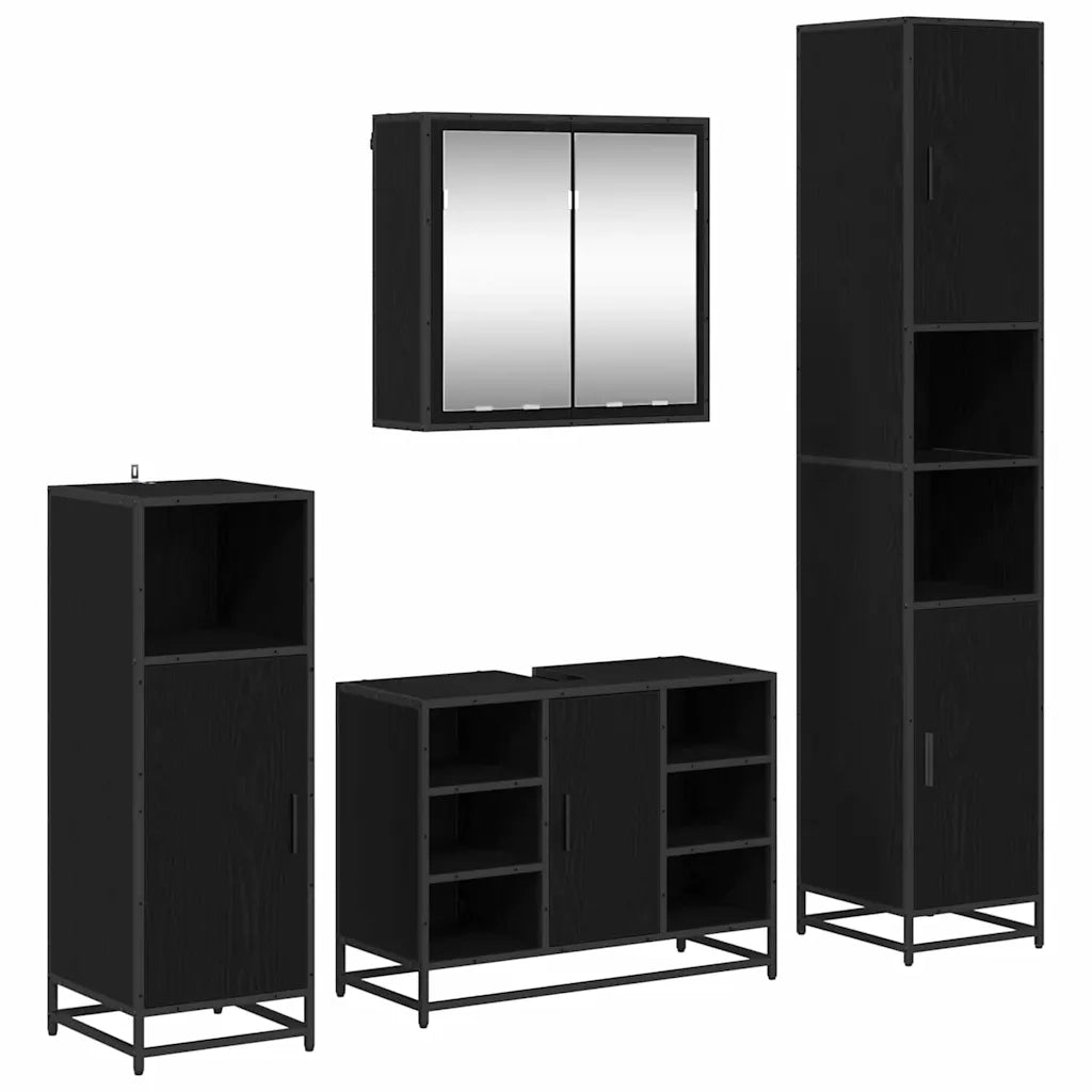 Set di mobili per il bagno 4 pcs Rovere Nero Legno multistrato