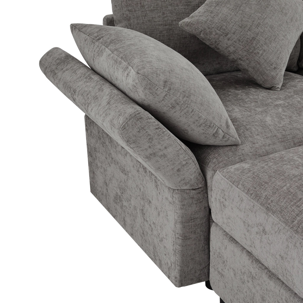 Divano modulare 4 posti con 2 pouf e braccioli regolabili in Chenille Grigio 284 × 156.5 × 86 cm