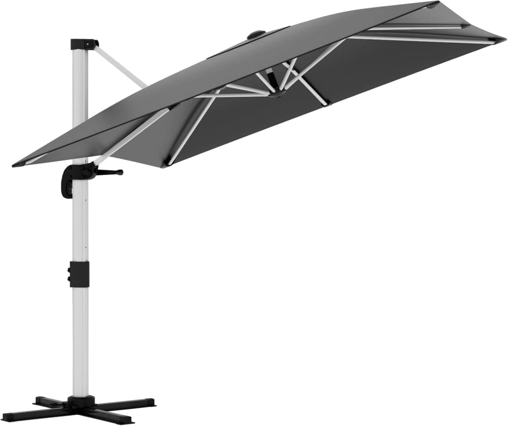 Ombrellone da balcone, in alluminio, con copertura, impermeabile, con manovella, protezione solare UV50+, rotazione di 360°, Tettoia monostrato grigio, 3 * 3M