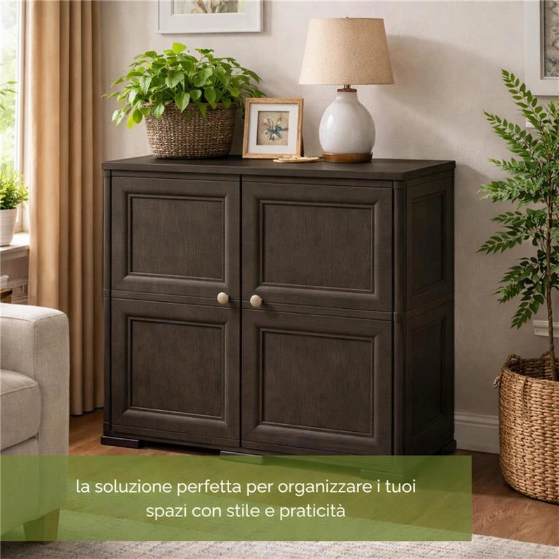 ARMADIO 2 ANTE WENGÉ 79X43X85,5 CM CON 4 SCOMPARTI – MOBILE CONTENITORE COMPATTO PER ORGANIZZAZIONE CASA E ZONA GIORNO