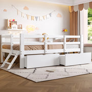Letto in legno con sponde e 2 cassetti, 90x200 cm, bianco